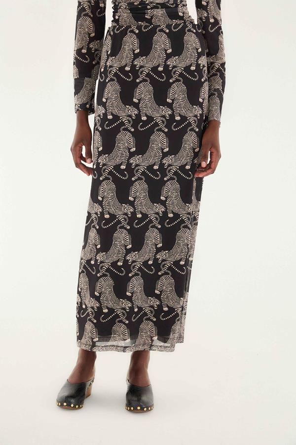 Striped Tigers Black Tulle Midi Skirt