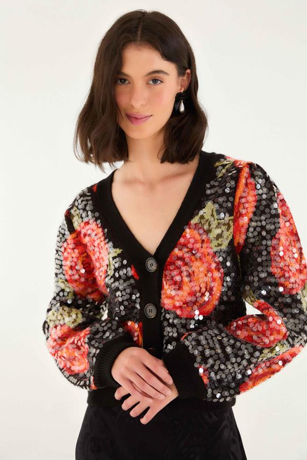 Latin Roses Sequin Knit Cardigan