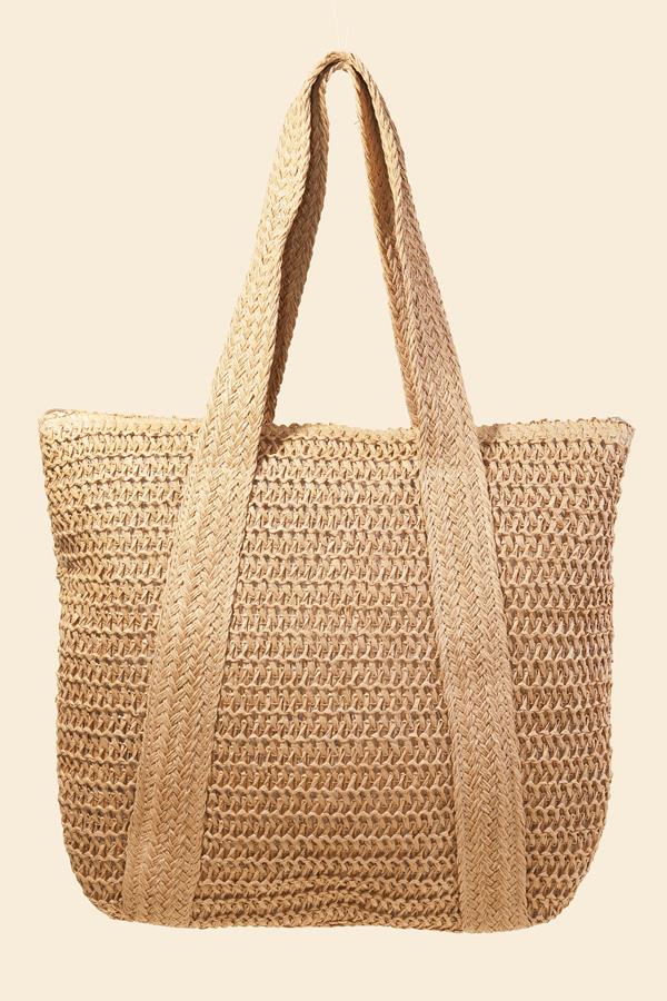 Straw Knit Zipper Tote Bag