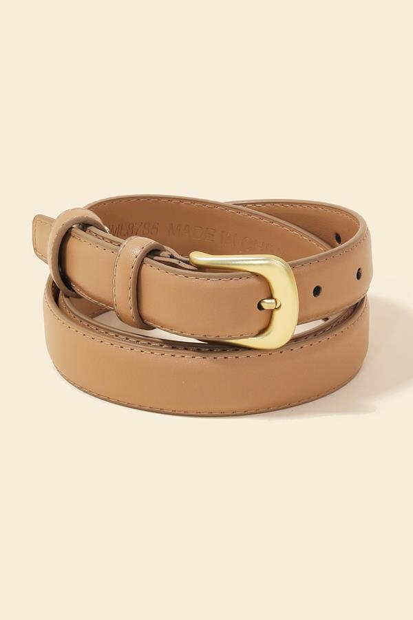 Beige Belt With Brushed Gold Buckle