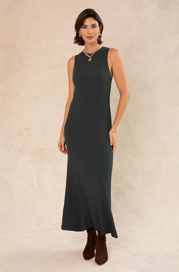 Liza Boat Neck Wide Rib Midi Dress