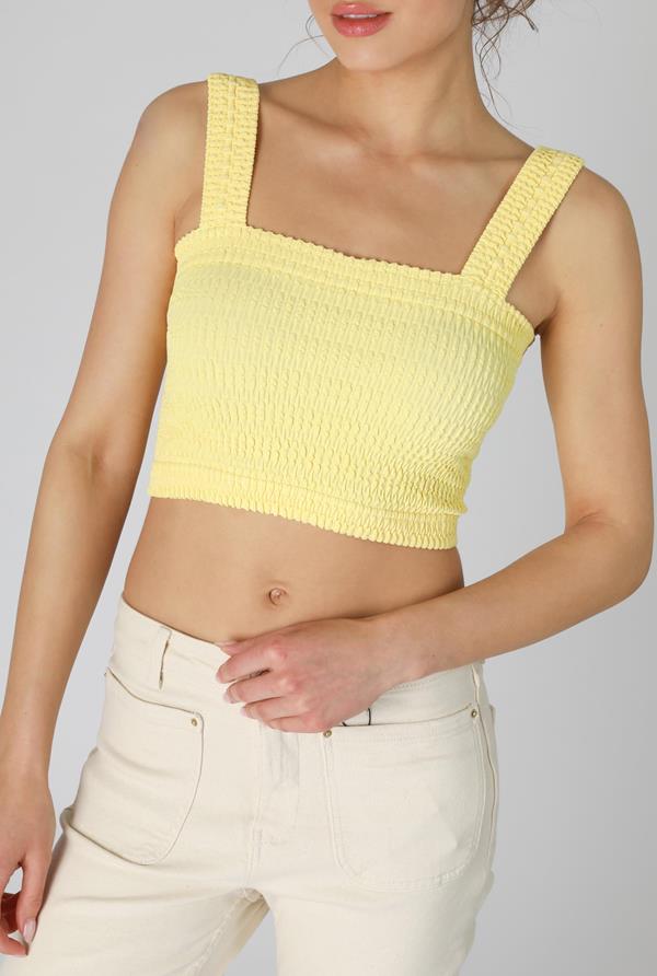 Shirred Square Neck Crop Top