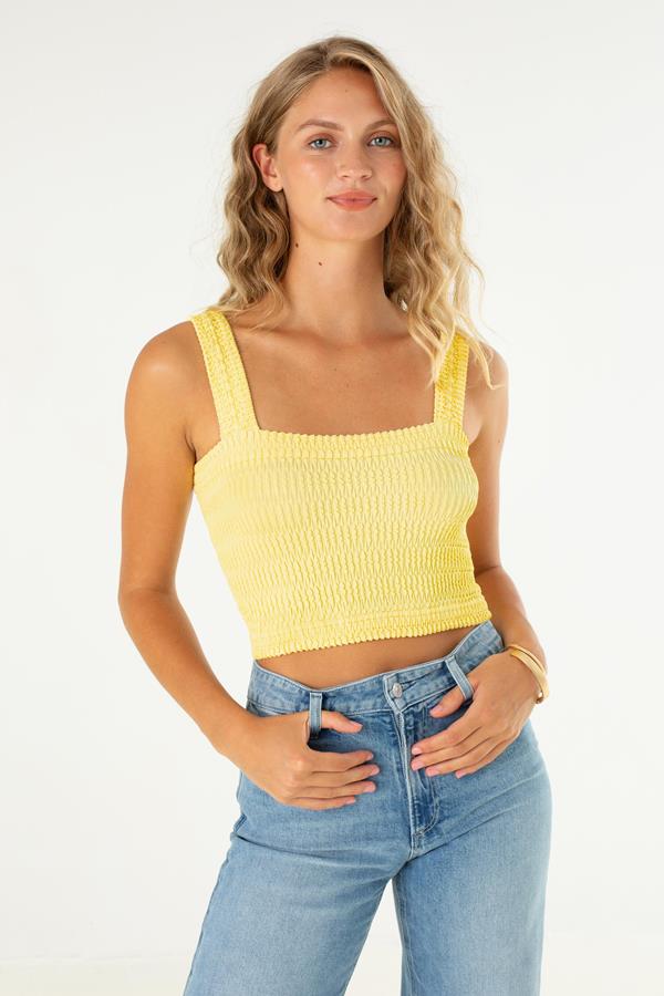 Shirred Square Neck Crop Top