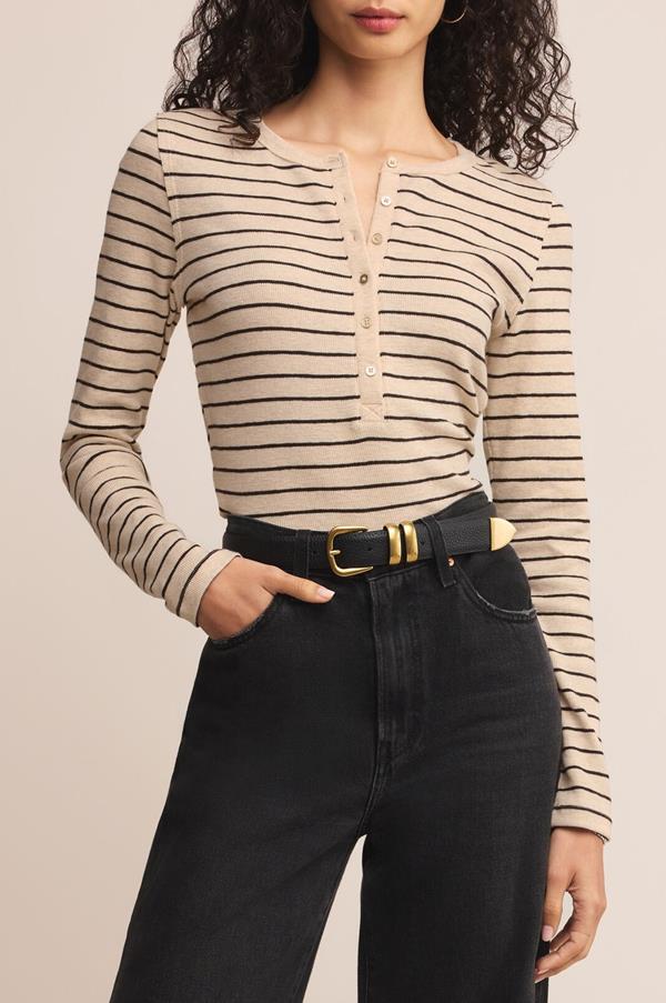 Eve Stripe Henley Long Sleeve