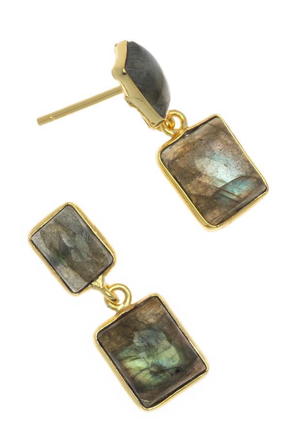 Double Square Green Stone Earrings