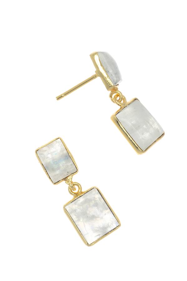 Double Square Moonstone Earrings