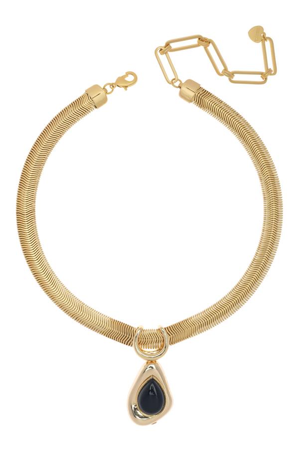 Gold Statement Necklace W/ Stone Pendant