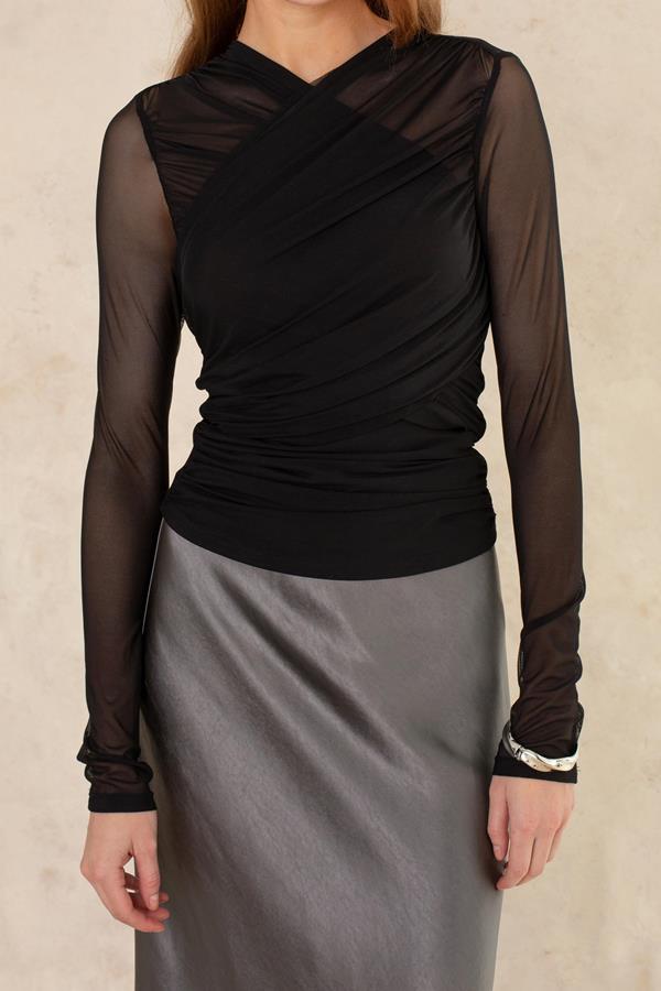 Misha Cross Front Mesh Long Sleeve