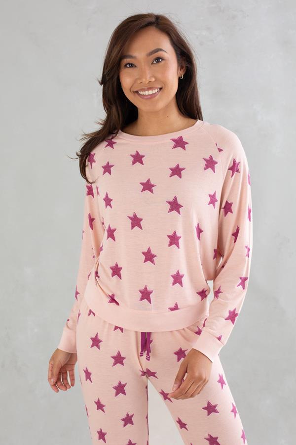 Soft Pink Stars Long Sleeve Top