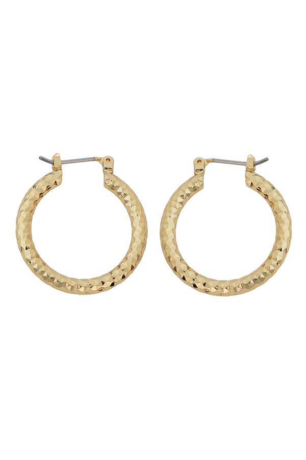 Gold Faceted Cut Hoop Earrings