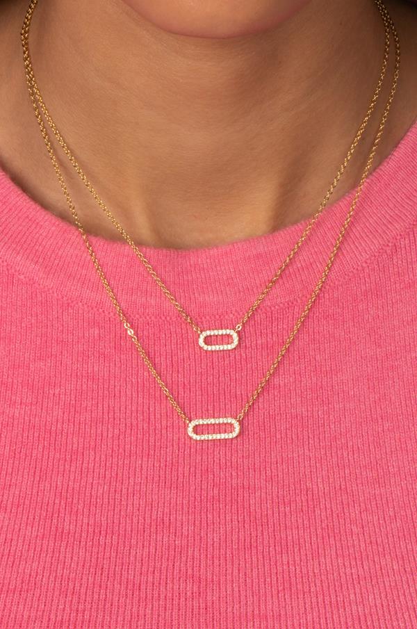 Pave Graduated Open Paperclip Necklace