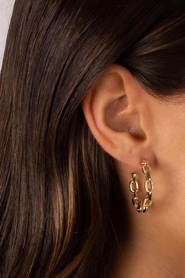 Solid/Pave Box Link Open Hoop Earring