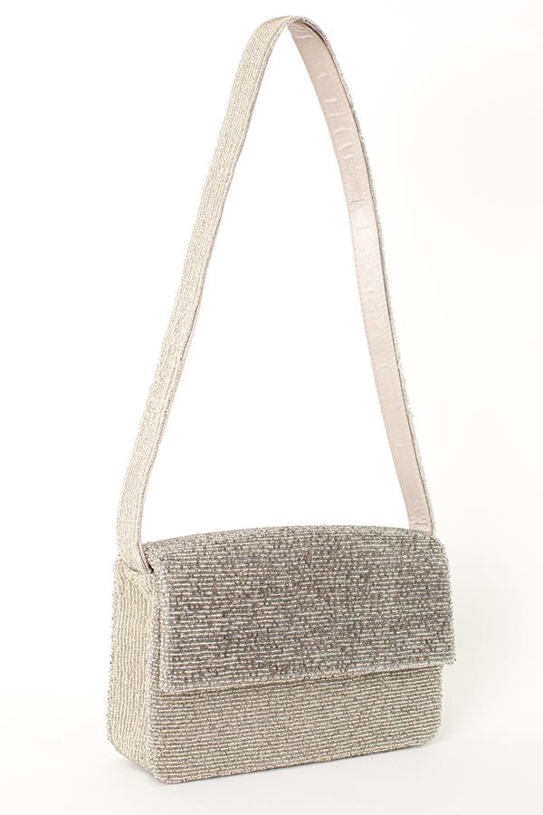 Silver Beaded Shoulder Purse