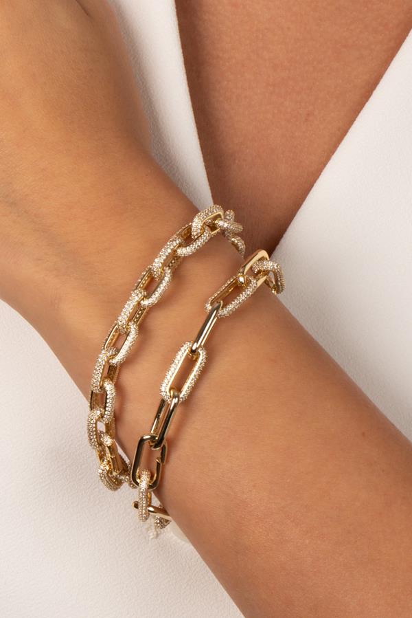Solid/Pave Fancy Box Link Bracelet