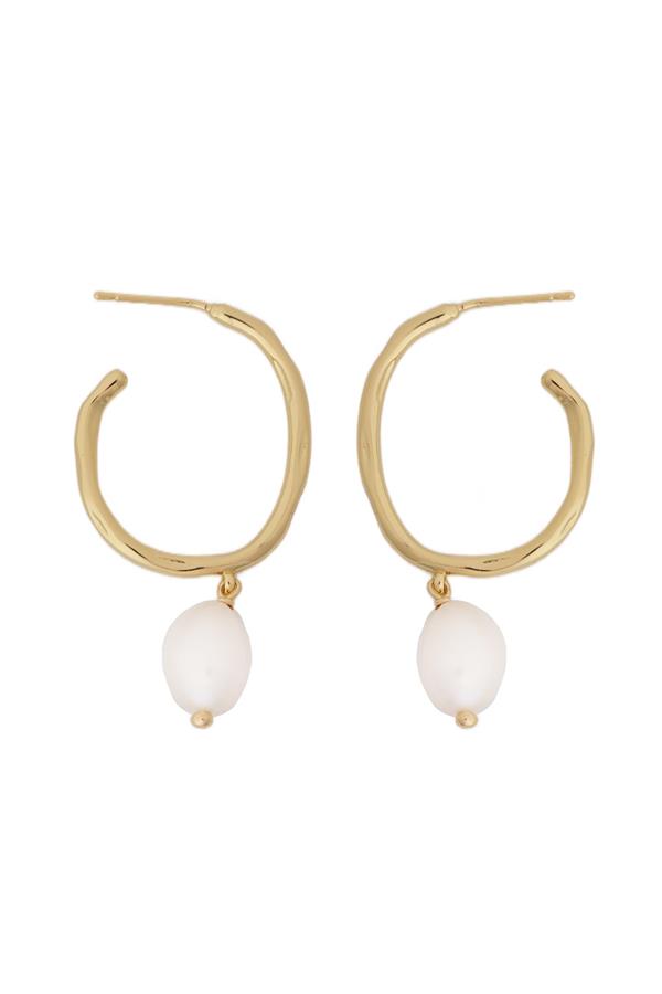Organic Hoop and Pearl Drop Earrings