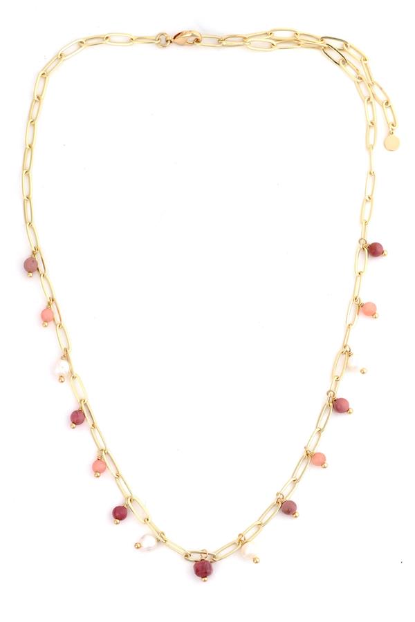 Stone and Pearl Beaded Necklace