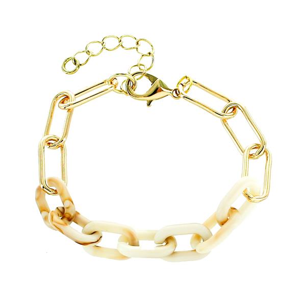 Ivory/Brown Resin Gold Chain Link Bracelet