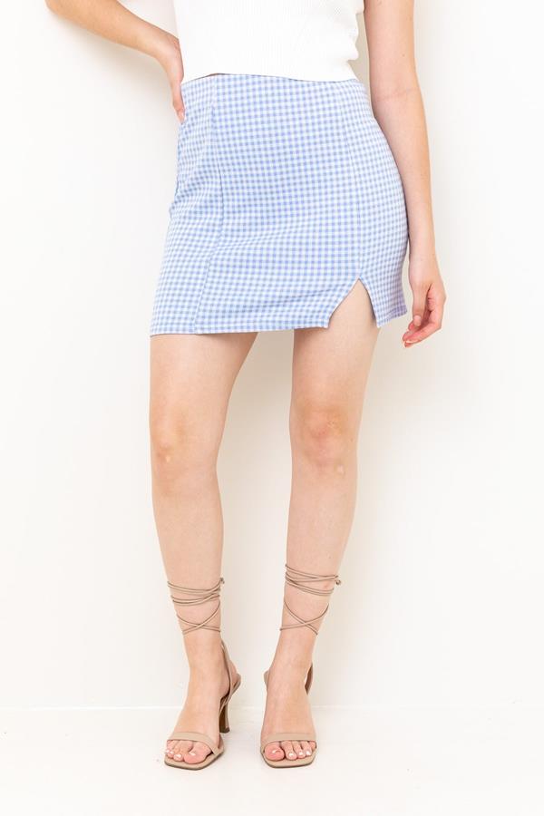 Gingham Slit Mini Skirt