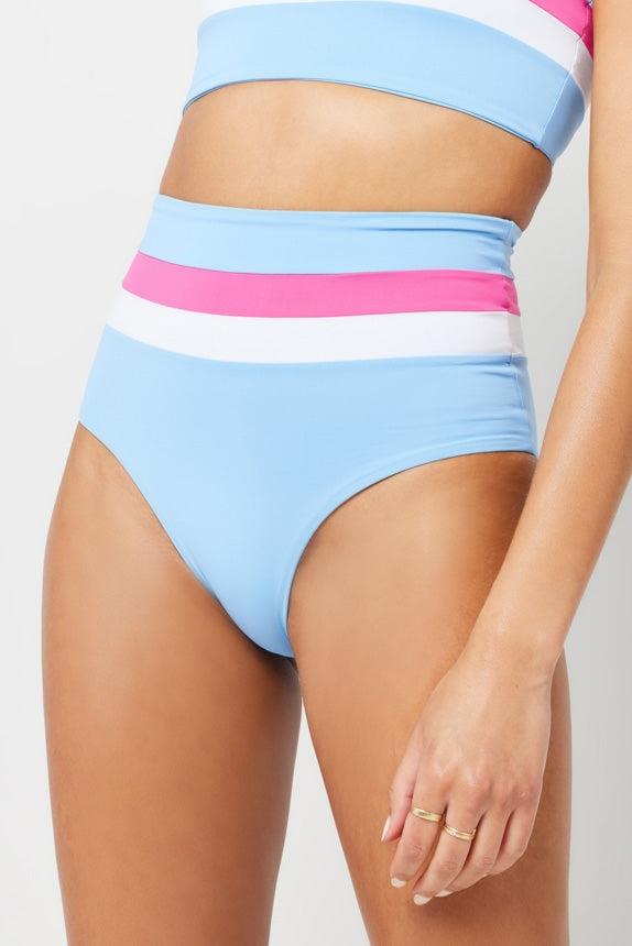 Portia Stripe Hi-Waist Bikini Bottom