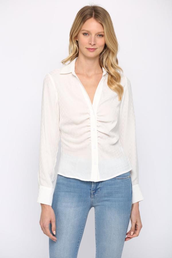 Ruched Button Down Long Sleeve Top