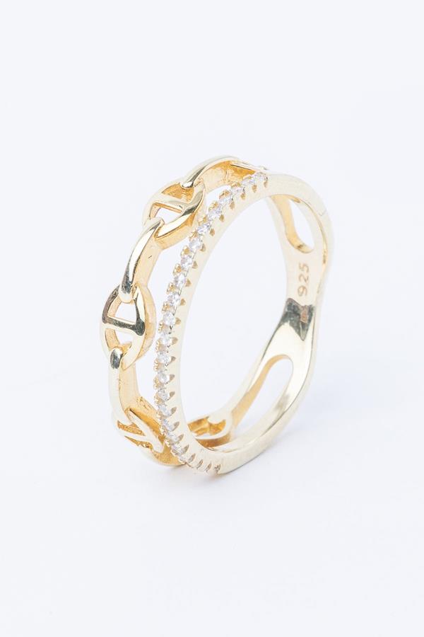 Pave X Mariner Link Double Row Ring