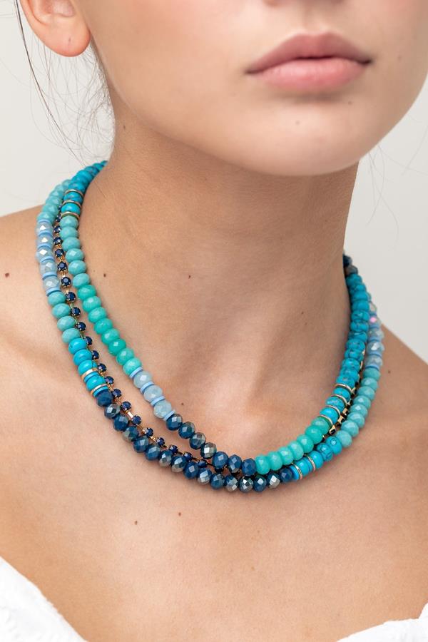 Blue Multi Bead Layer Necklace