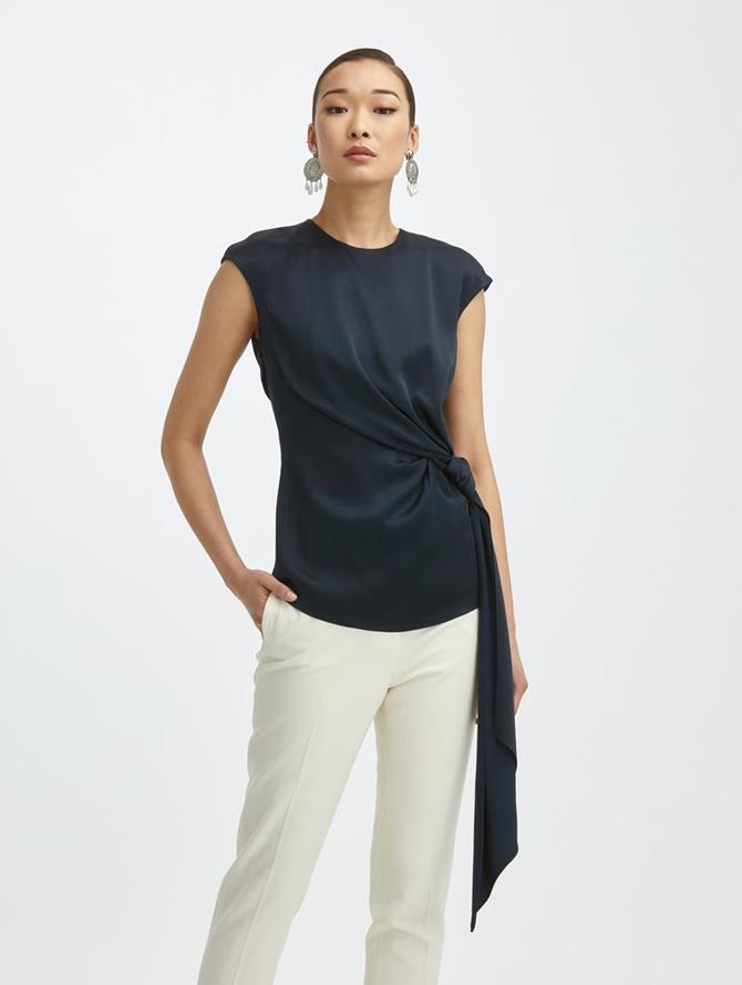 Side Knotted Sash Blouse