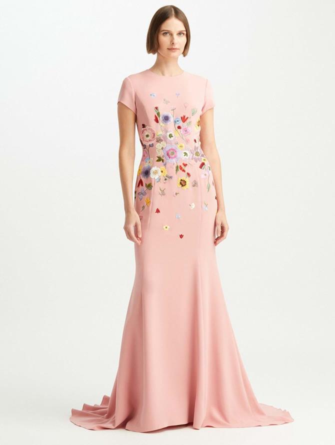 Pressed Flower Embroidered Cap Sleeve Gown