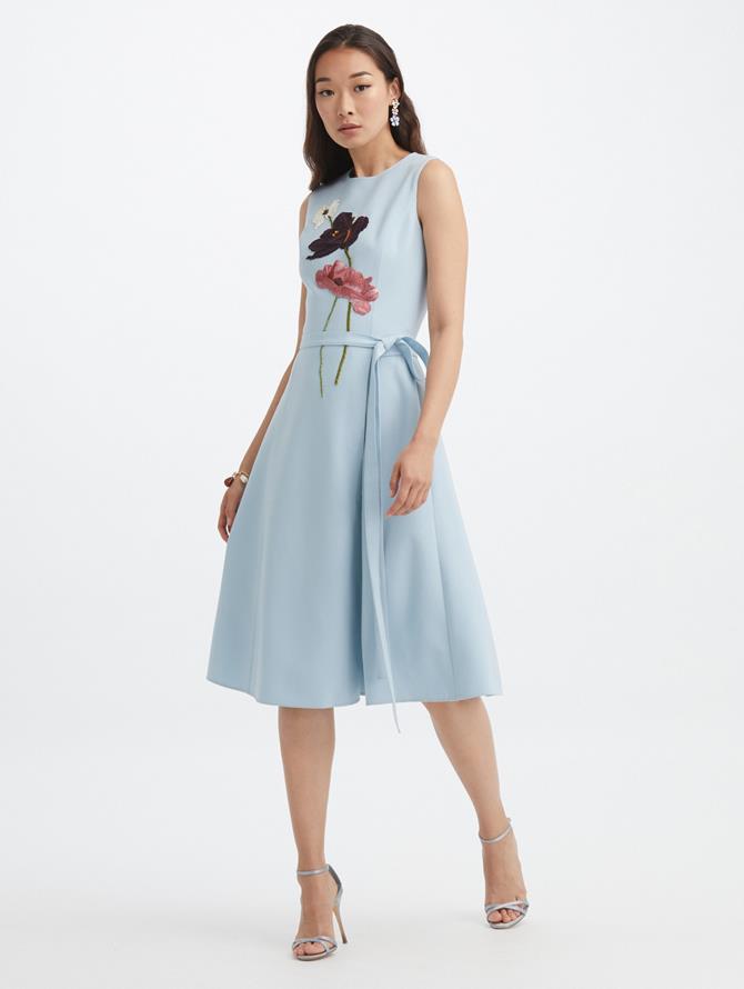 Floral Embroidered Side Pleat Dress
