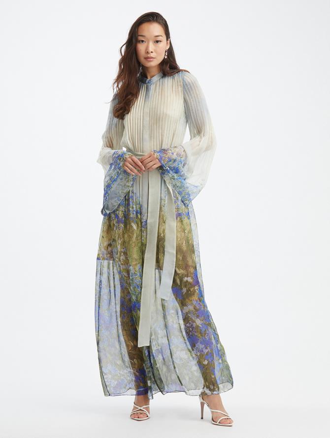 Floral Field Silk Long Sleeve Dress