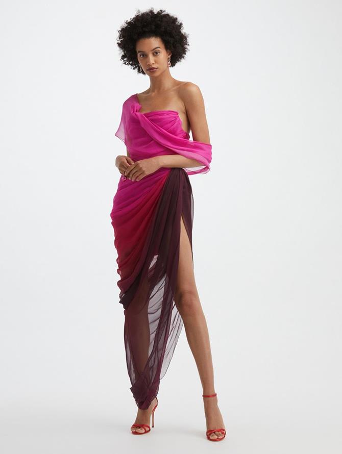 Ombre Draped Shoulder Gown