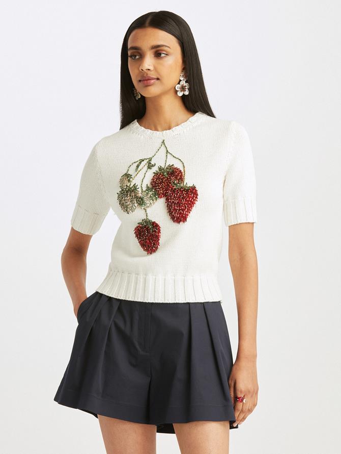 Crystal Strawberry Embroidered Pullover