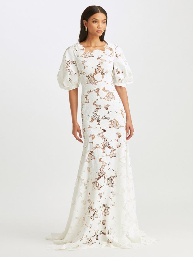 Puff Sleeve Magnolia Guipure Gown