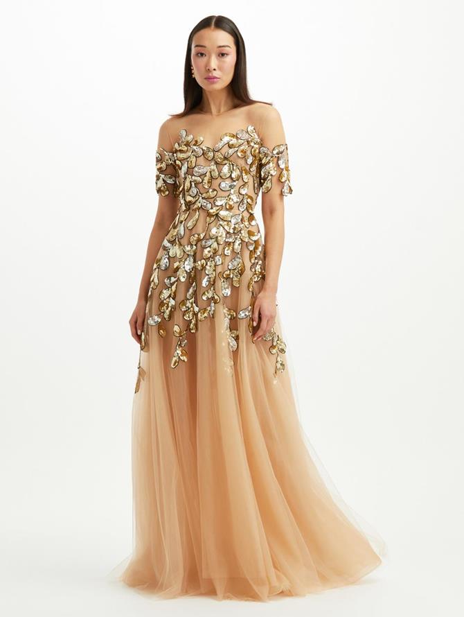 Rue Leaf Sequin Embroidered Gown