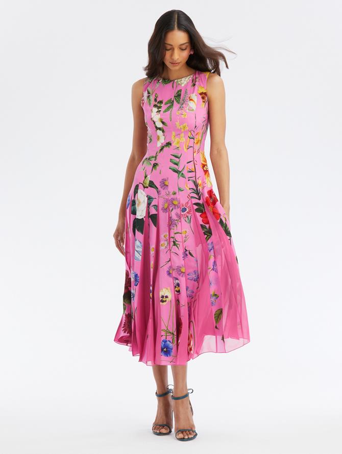 Sleeveless Multicolor Floral Inset Dress