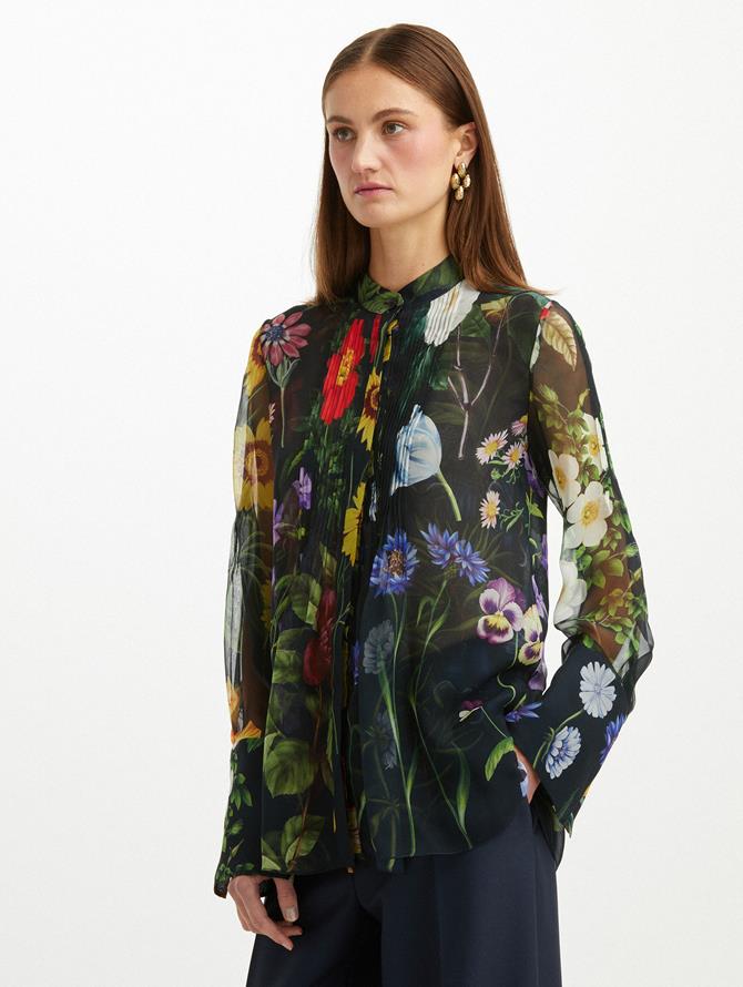 Multicolor Floral Chiffon Pleated Blouse