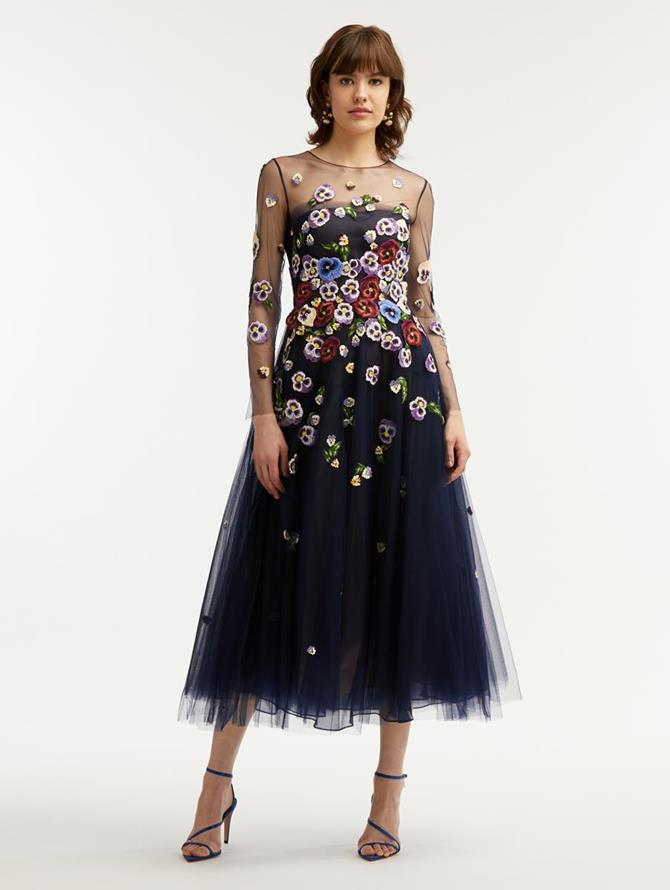 Pansy Embroidered Cocktail Dress