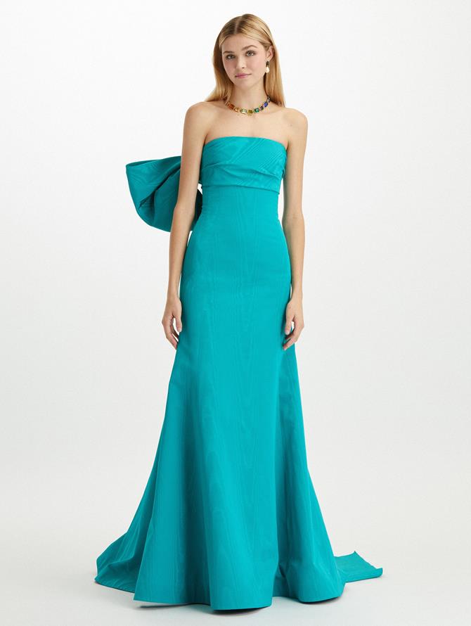 Strapless Bow Back Moire Faille Gown
