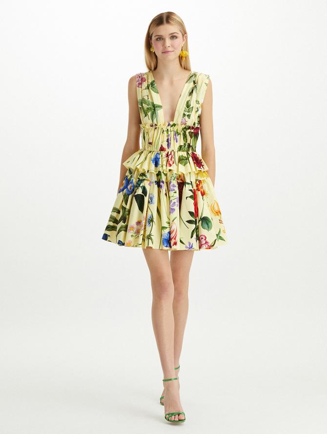 Gathered Multicolor Floral Cotton Dress