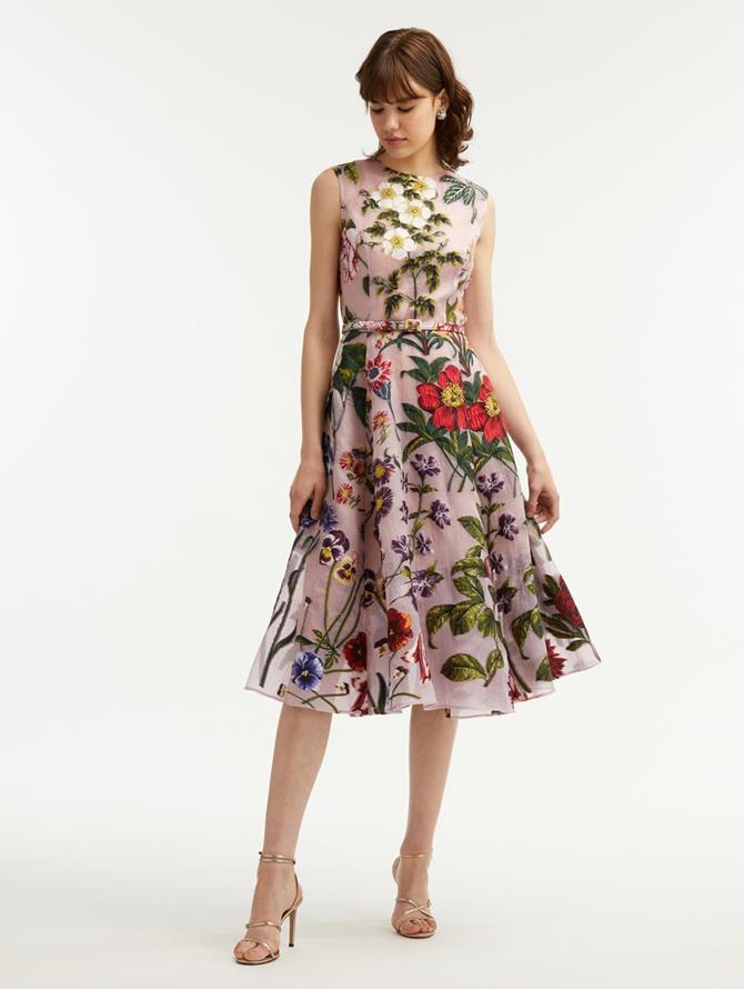Sleeveless Jewel Neck Multicolor Floral Dress