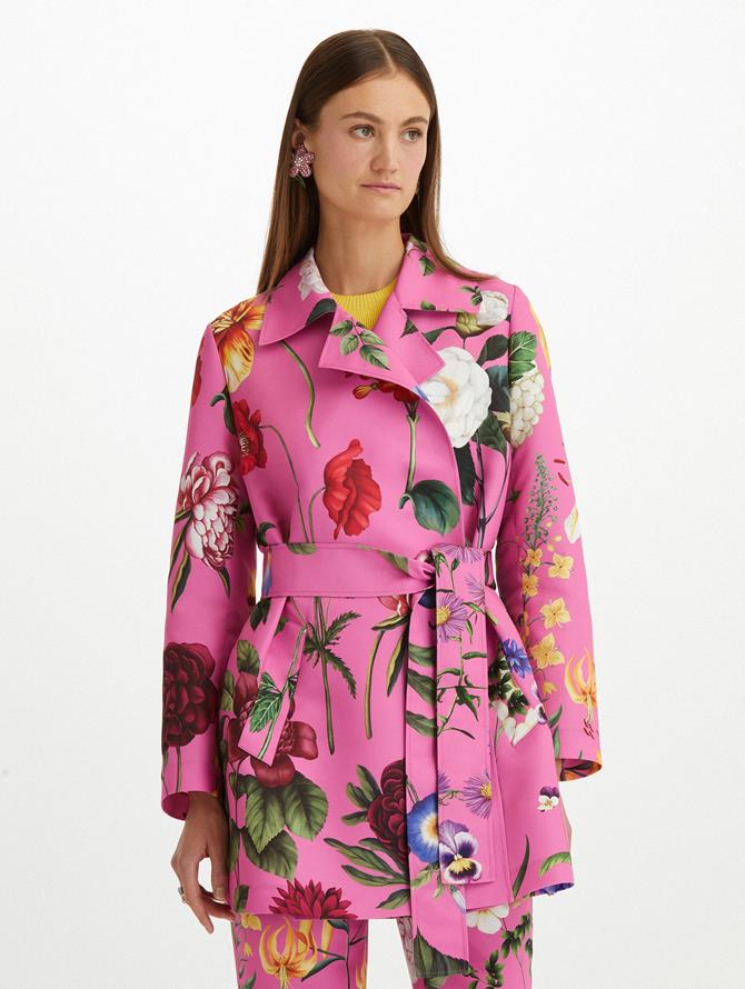 Multicolor Floral Faille Trench Coat