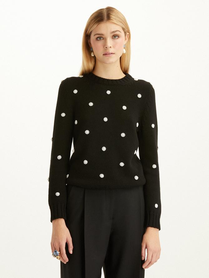 Pearl Embroidered Cotton Pullover