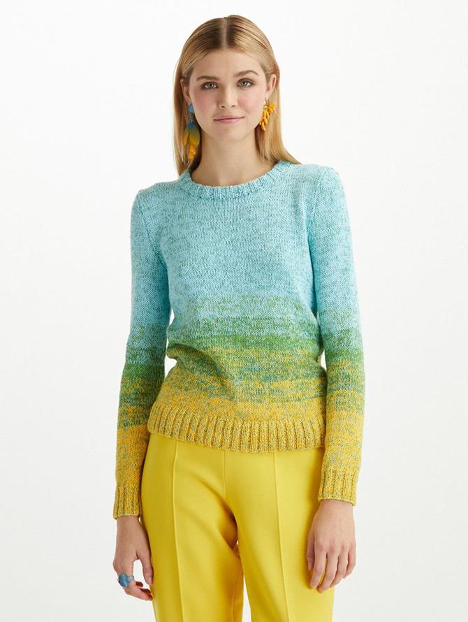 Long Sleeve Jewel Neck Ombre Pullover
