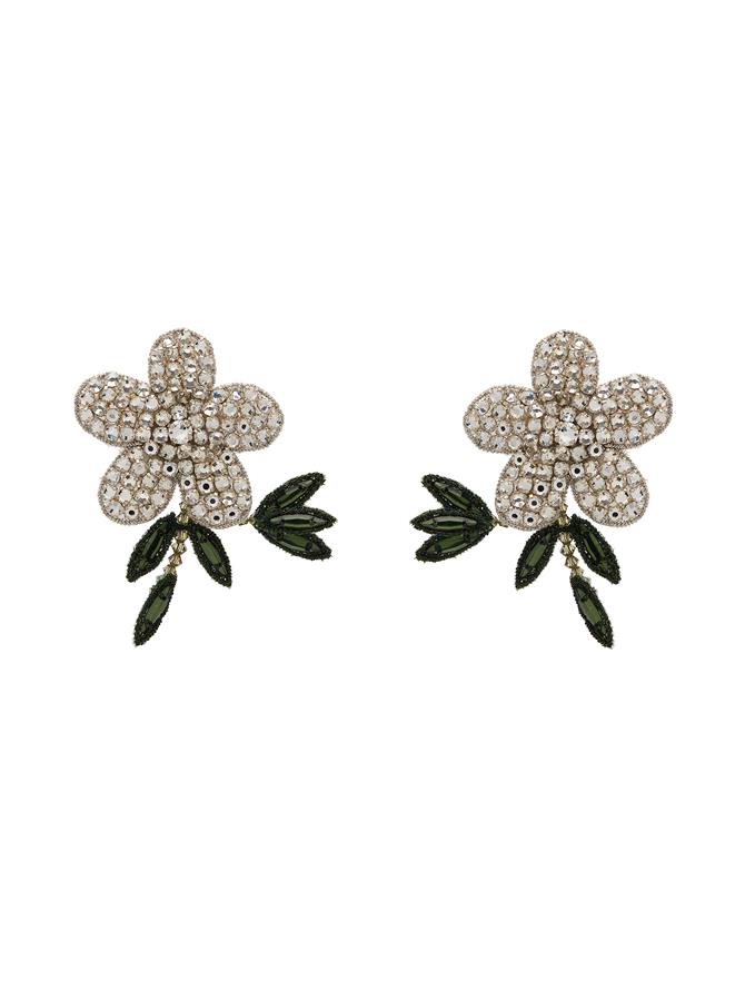 Embroidered Crystal Flower Earrings