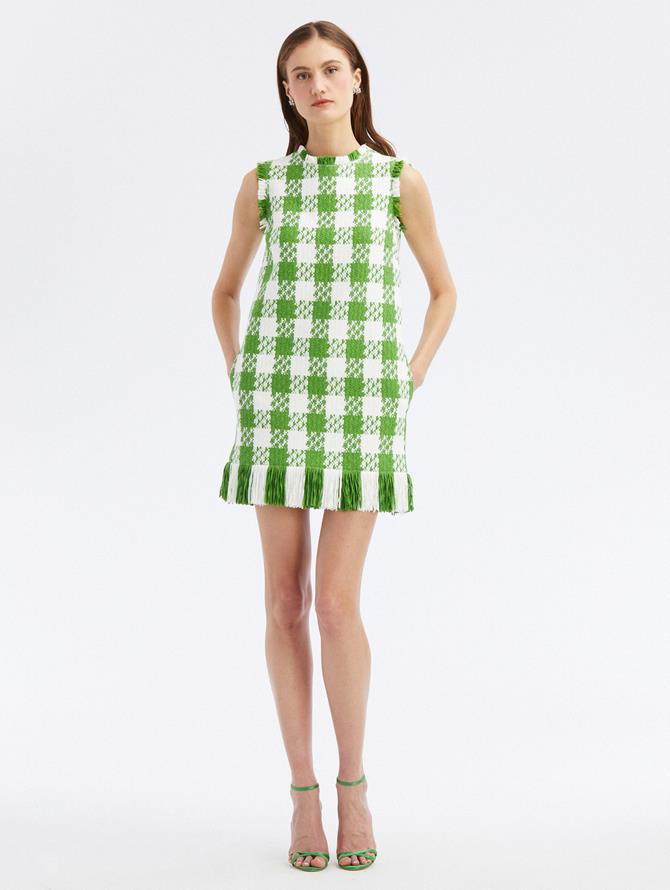 Sleeveless Checkered Tweed Dress