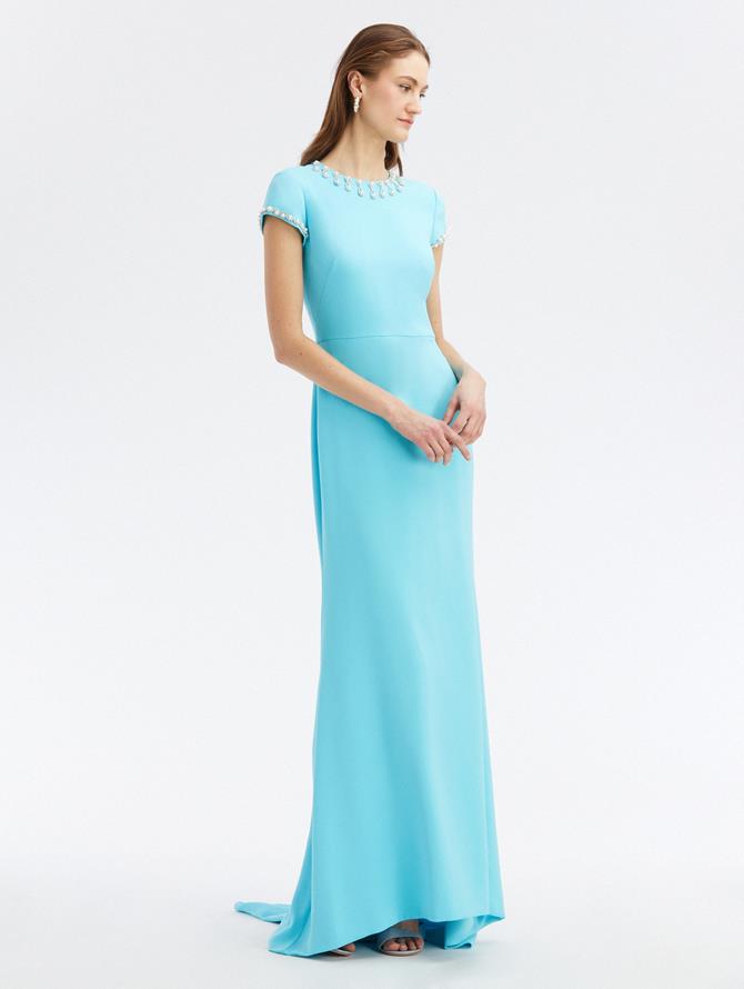 Cap Sleeve Pearl Drop Gown