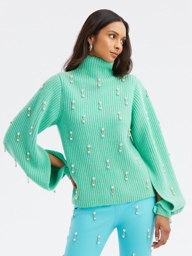 Pearl Embroidered Turtleneck Sweater