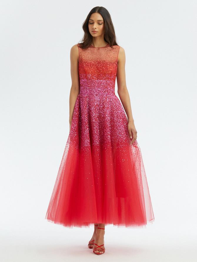 Sequin Embroidered Tulle Cocktail Dress