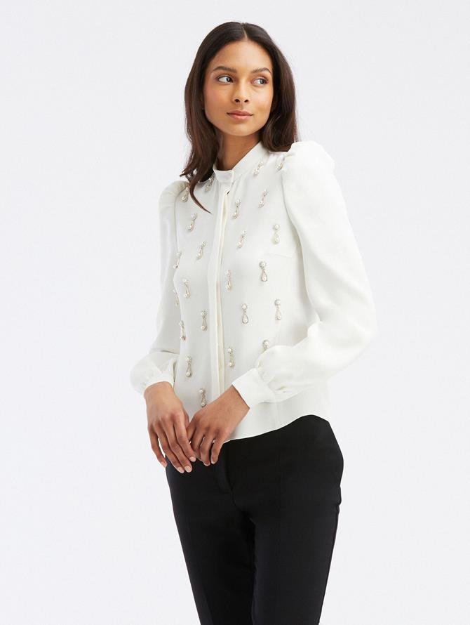 Long Sleeve Pearl Embroidered Blouse