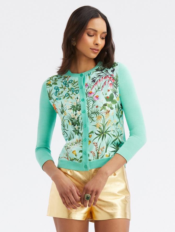 Floral Tapestry Twill Inset Cardigan